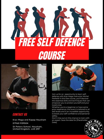 Red and black self-defence course poster